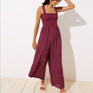 Petite Smocked Wide Leg Crop Jumpsuit from LOFT